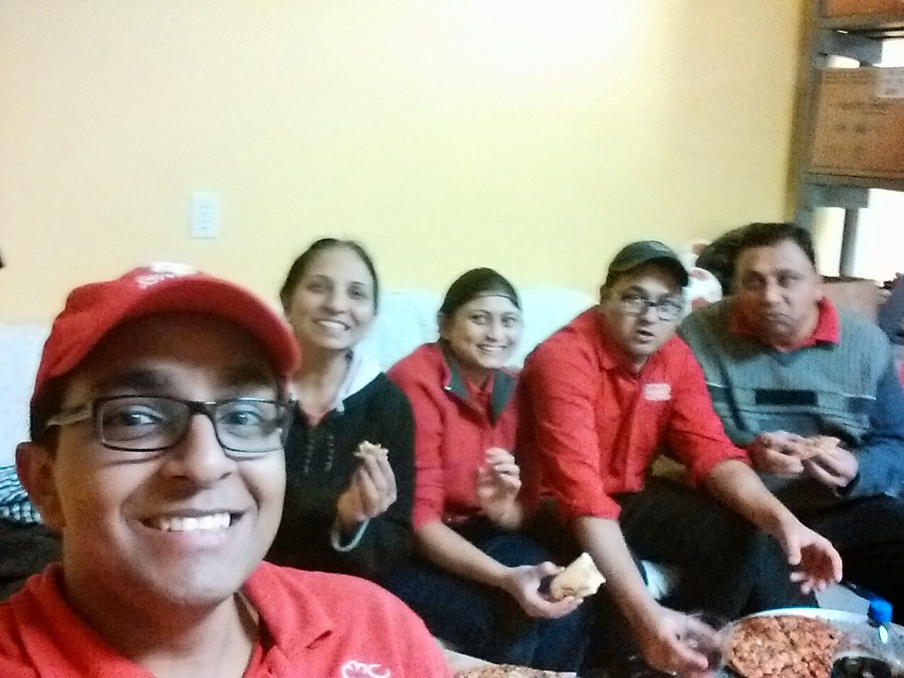Eating pizza for dinner at the store during a shift