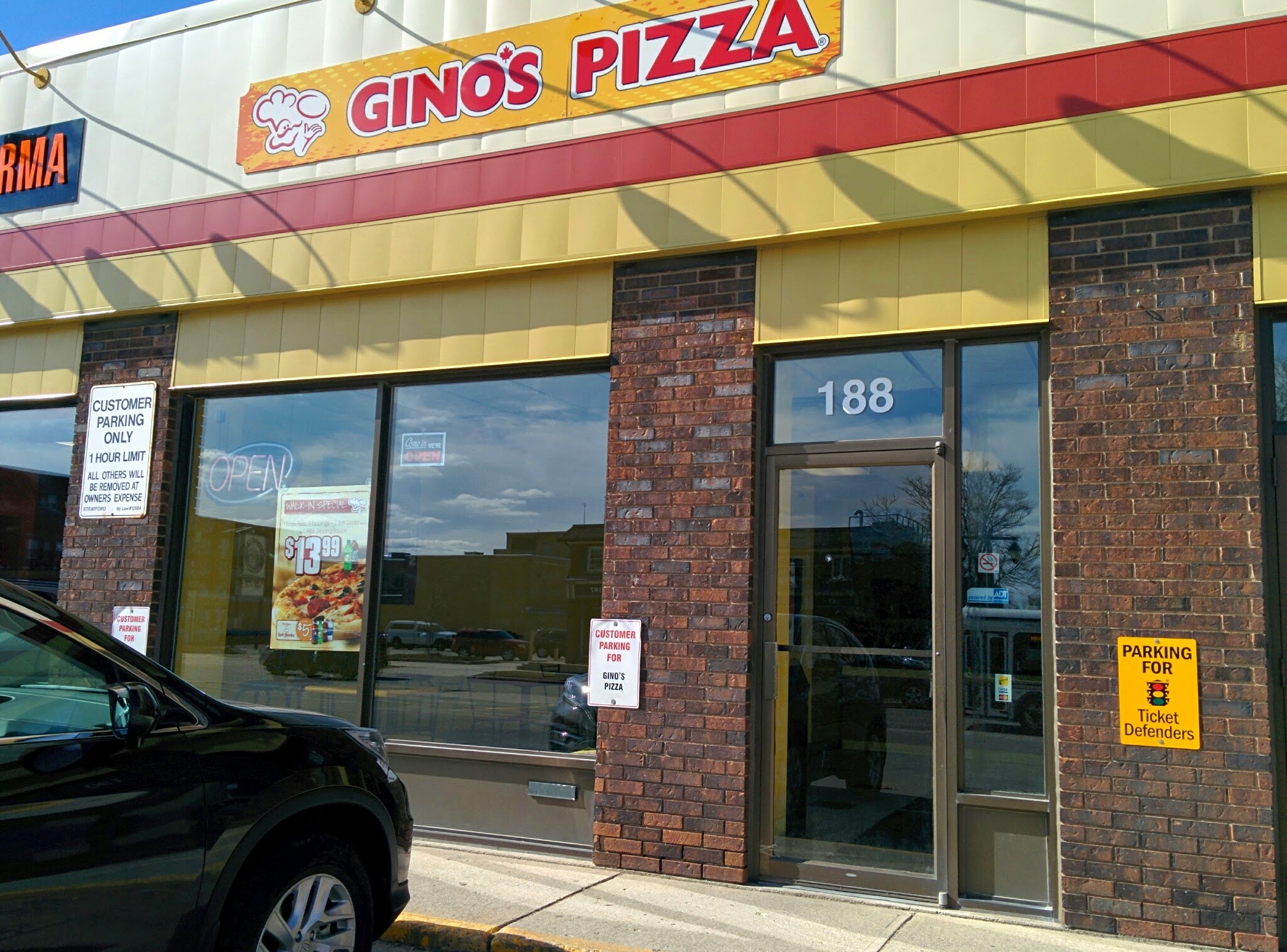 The Gino's Pizza storefront in Stratford, Ontario